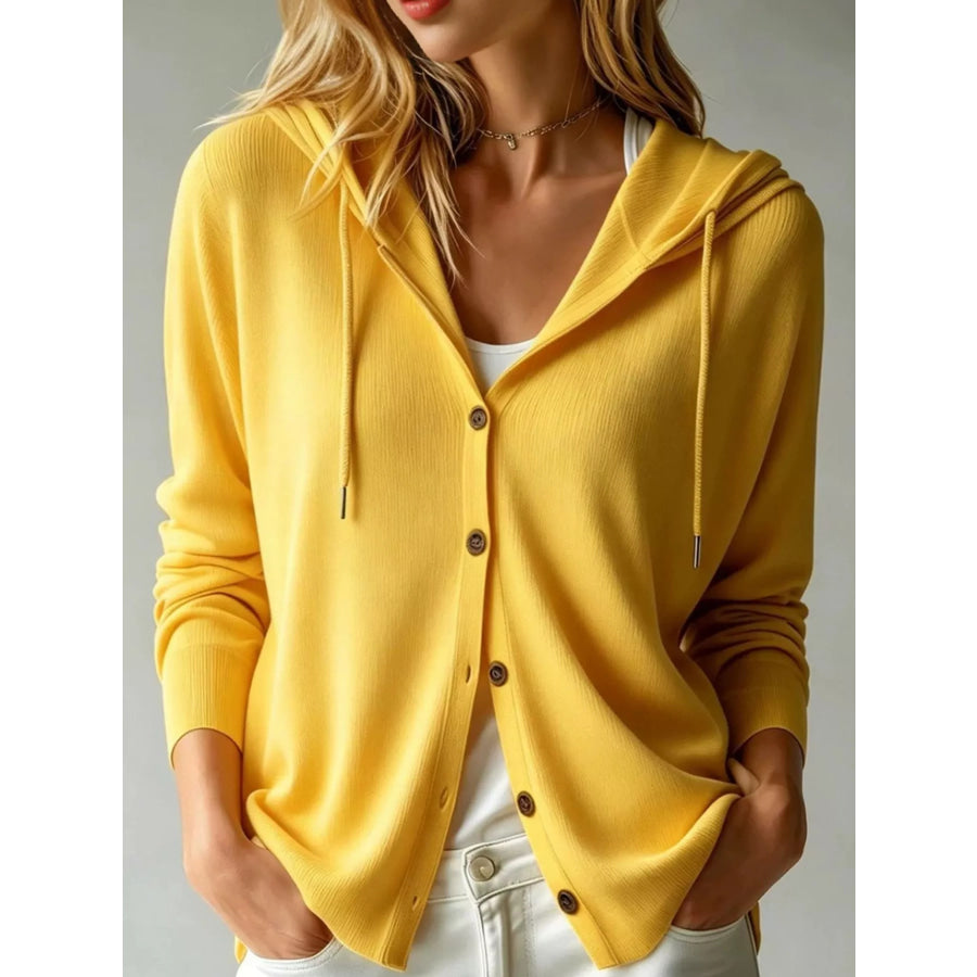 Lightweight Drawstring Hooded Cardigan Lemon Yellow / S Apparel and Accessories
