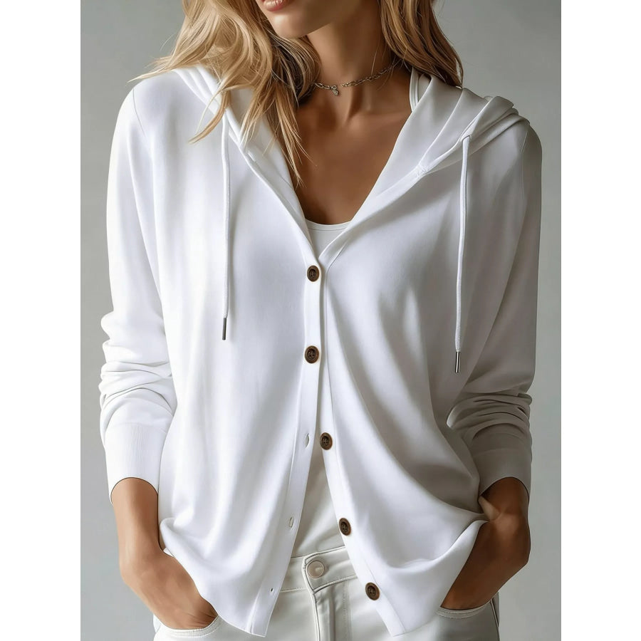 Lightweight Drawstring Hooded Cardigan White / S Apparel and Accessories