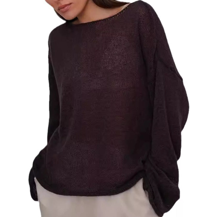 Lightweight Dropped Shoulder Knit Cover Up Brown / S Apparel and Accessories