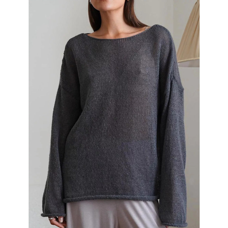 Lightweight Dropped Shoulder Knit Cover Up Dark Gray / S Apparel and Accessories