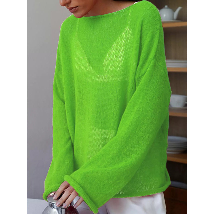 Lightweight Dropped Shoulder Knit Cover Up Grass Green / S Apparel and Accessories