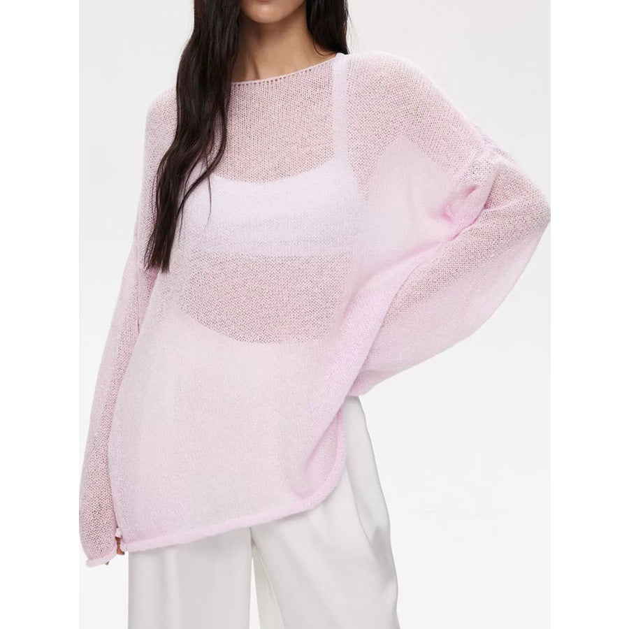 Lightweight Dropped Shoulder Knit Cover Up Pink / S Apparel and Accessories