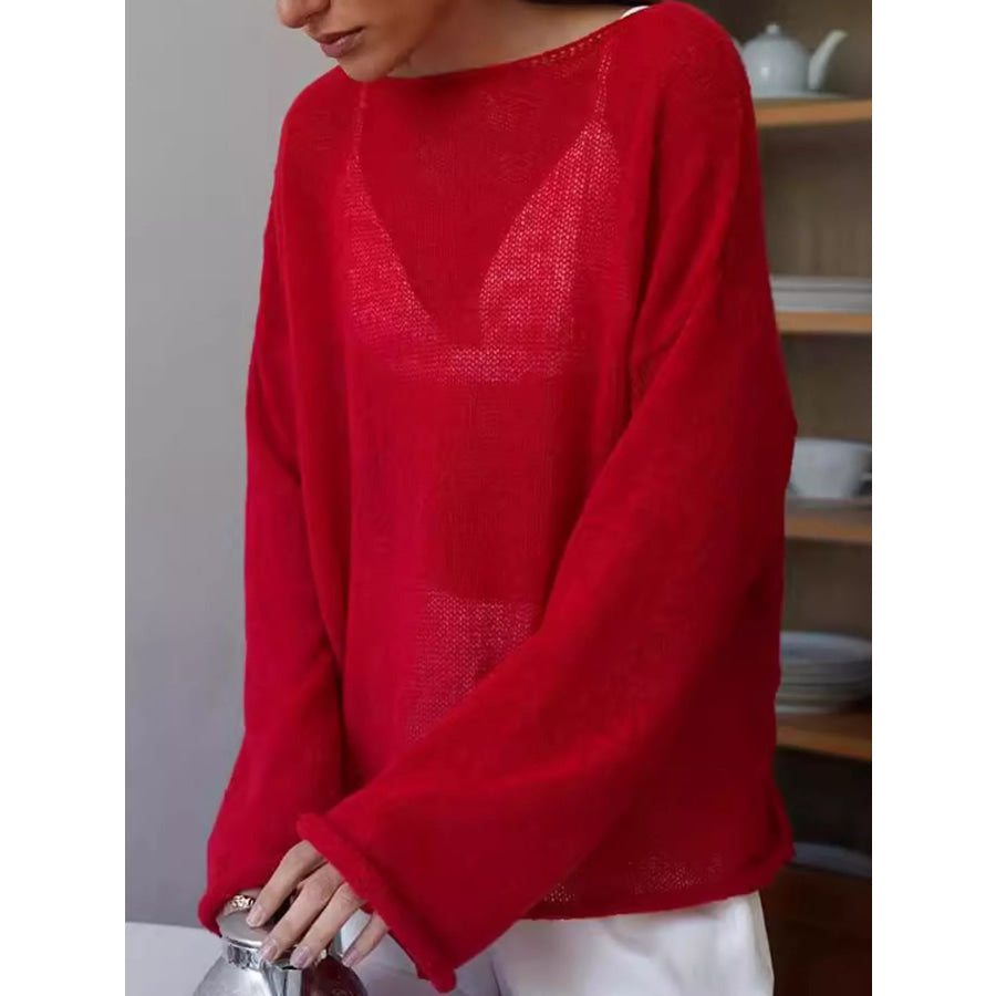 Lightweight Dropped Shoulder Knit Cover Up Red / S Apparel and Accessories