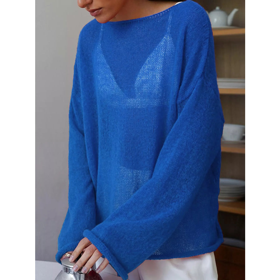 Lightweight Dropped Shoulder Knit Cover Up Royal Blue / S Apparel and Accessories