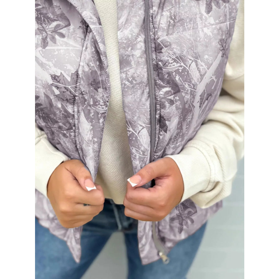 Lightweight Leaf Print Vest Coat Apparel and Accessories