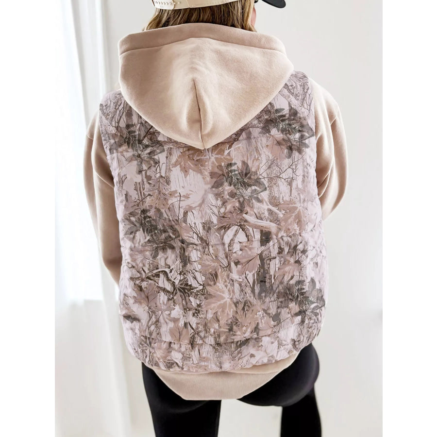Lightweight Leaf Print Vest Coat Apparel and Accessories