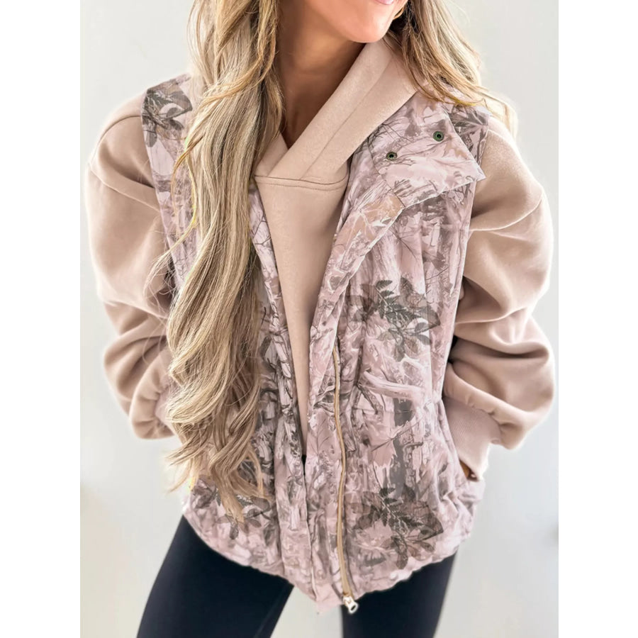 Lightweight Leaf Print Vest Coat Mocha / S Apparel and Accessories