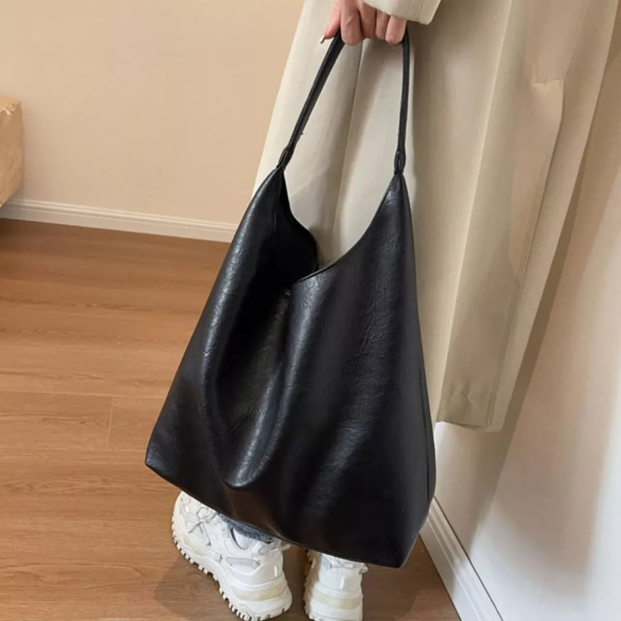 Lightweight Leather Tote Bag Black / One Size Apparel and Accessories