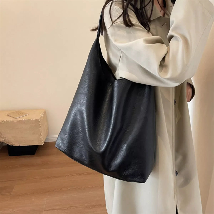 Lightweight Leather Tote Bag Black / One Size Apparel and Accessories