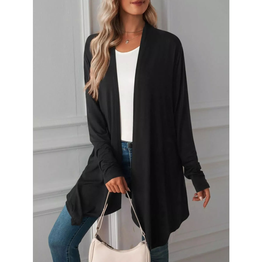 Lightweight Open Front Cardigan Black / S Apparel and Accessories