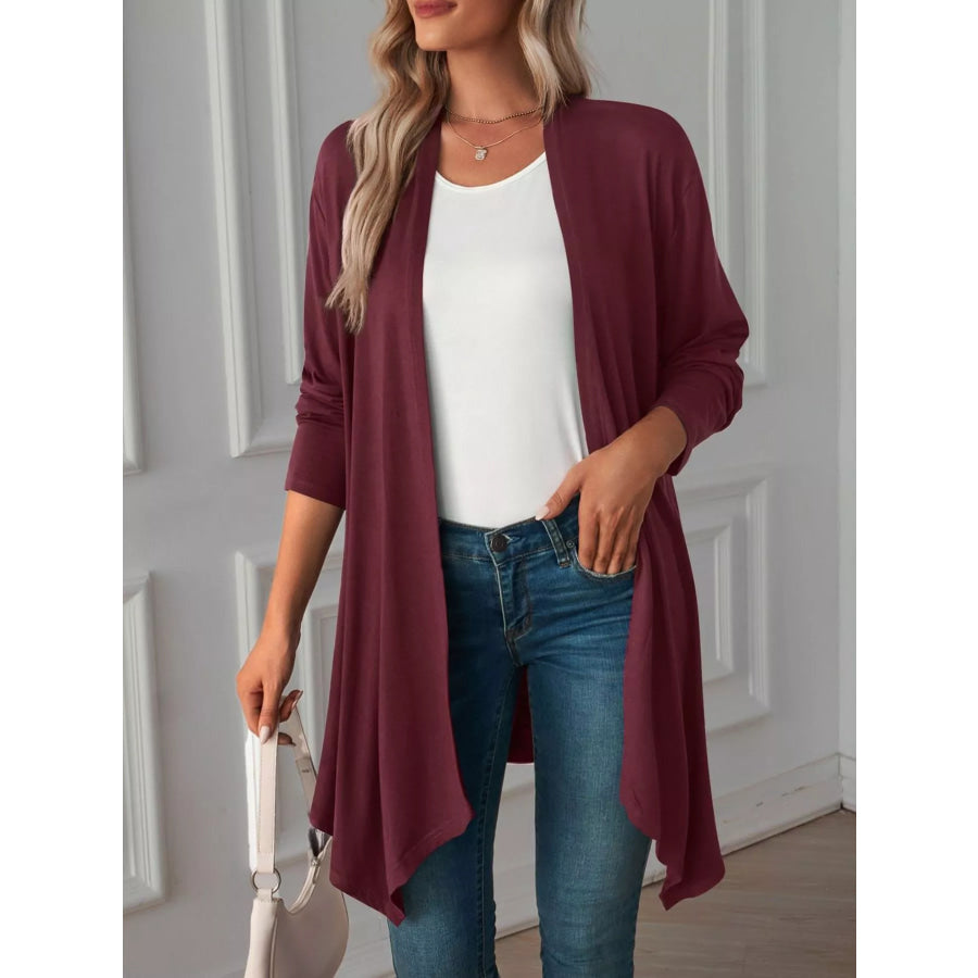 Lightweight Open Front Cardigan Burgundy / S Apparel and Accessories