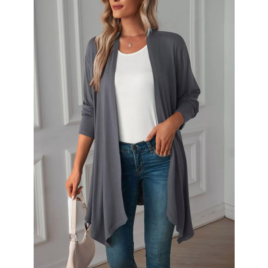 Lightweight Open Front Cardigan Dark Gray / S Apparel and Accessories