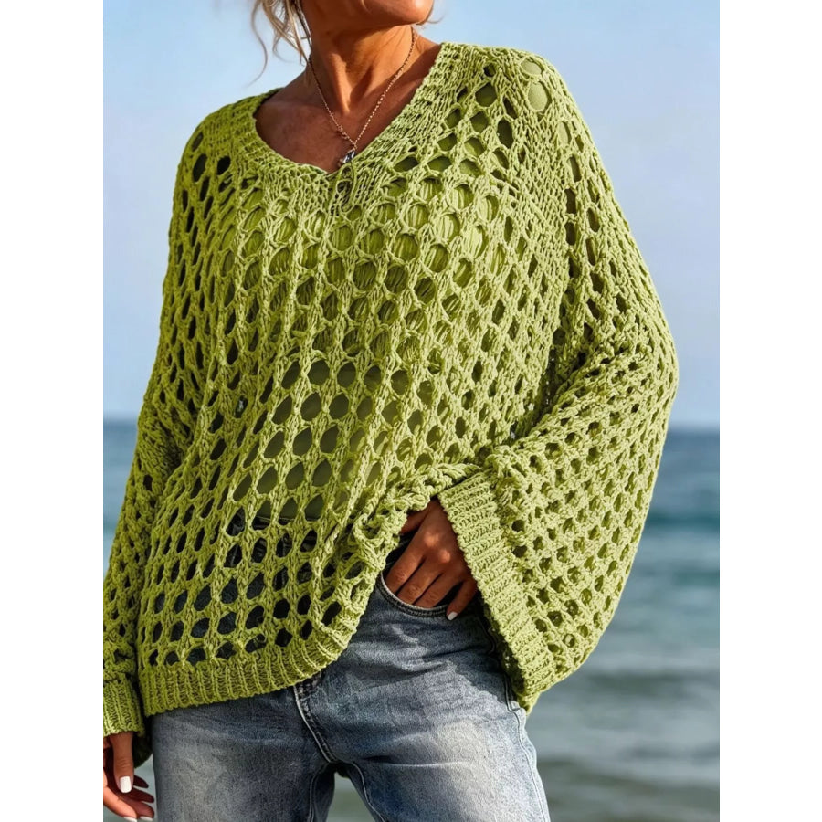 Lightweight Openwork Crochet Knit Cover Up Green / S Apparel and Accessories