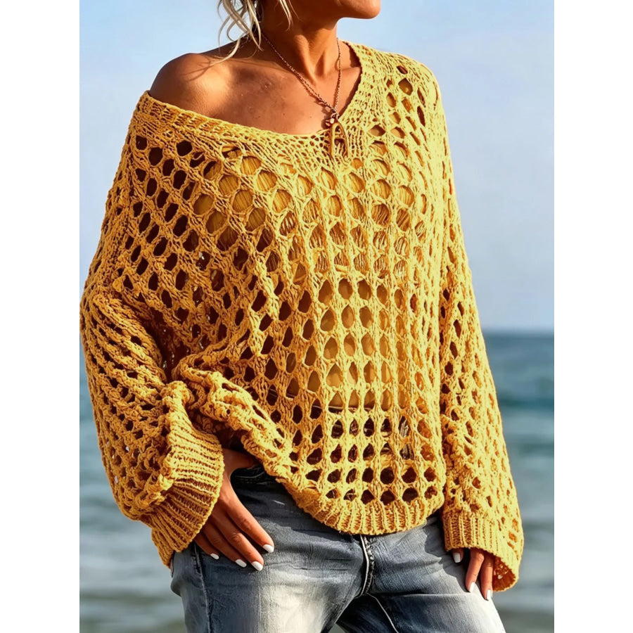 Lightweight Openwork Crochet Knit Cover Up Yellow / S Apparel and Accessories