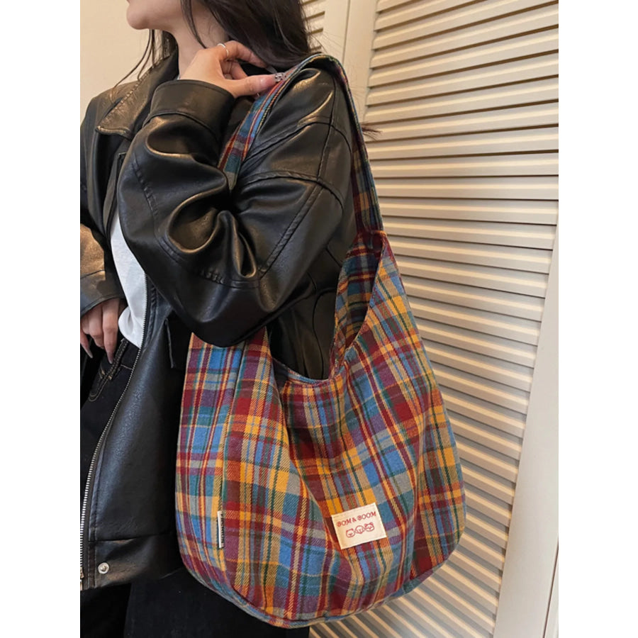 Lightweight Plaid Casual Handbag Blue / ONESIZE Apparel and Accessories