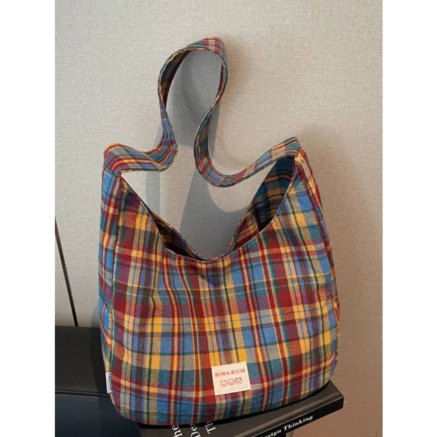 Lightweight Plaid Casual Handbag Blue / ONESIZE Apparel and Accessories