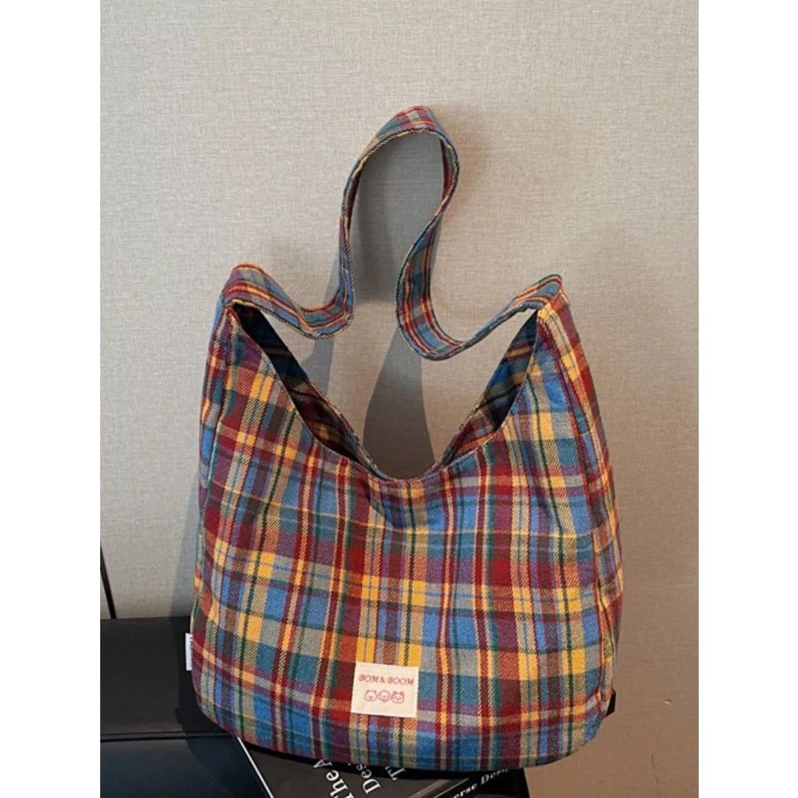 Lightweight Plaid Casual Handbag Blue / ONESIZE Apparel and Accessories