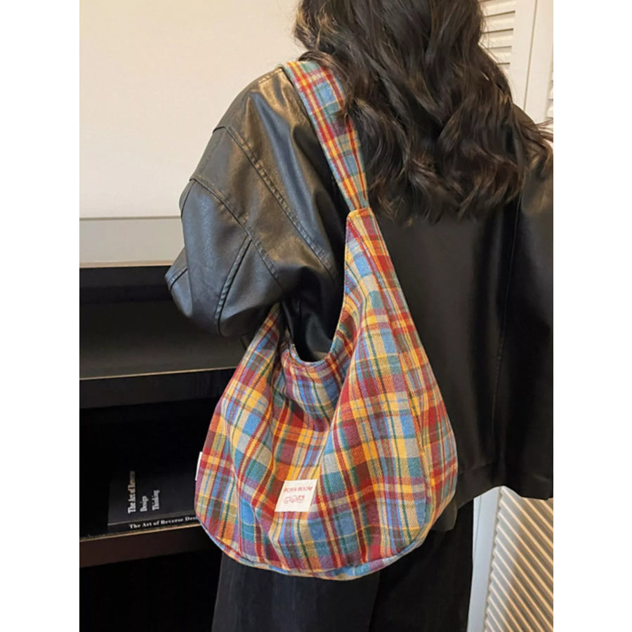 Lightweight Plaid Casual Handbag Blue / ONESIZE Apparel and Accessories