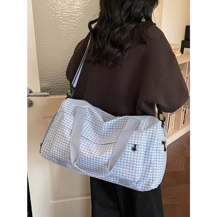 Lightweight Plaid Travel Bag Blue / One Size Apparel and Accessories