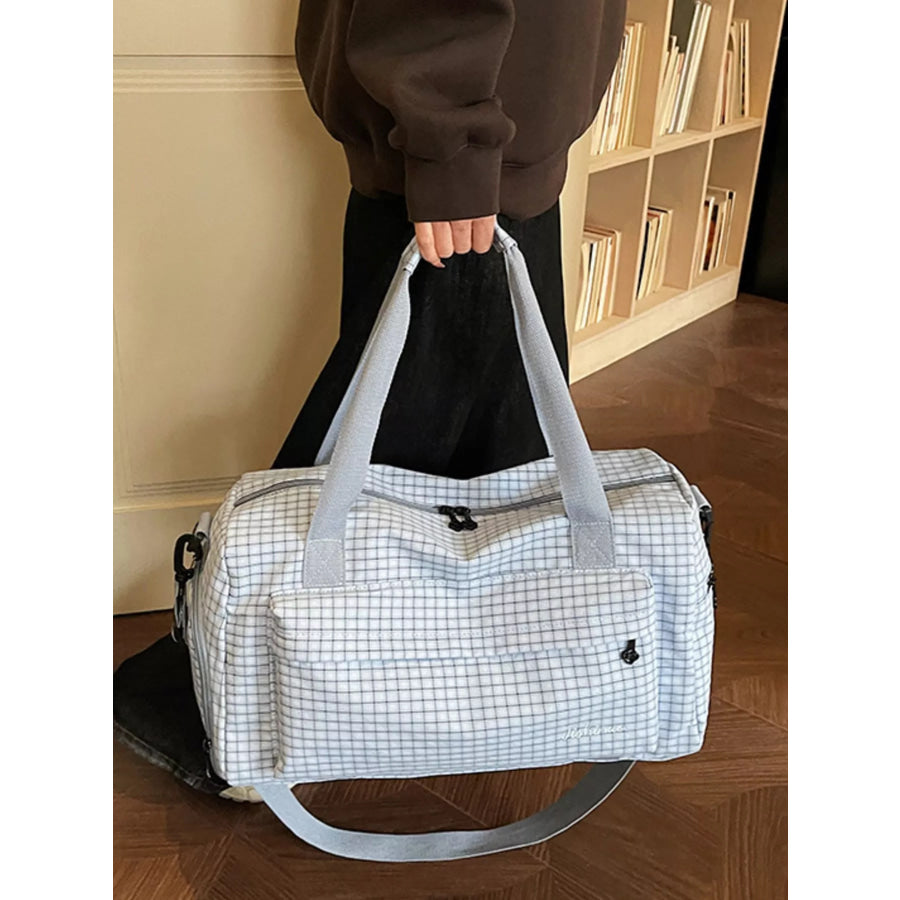 Lightweight Plaid Travel Bag Blue / One Size Apparel and Accessories