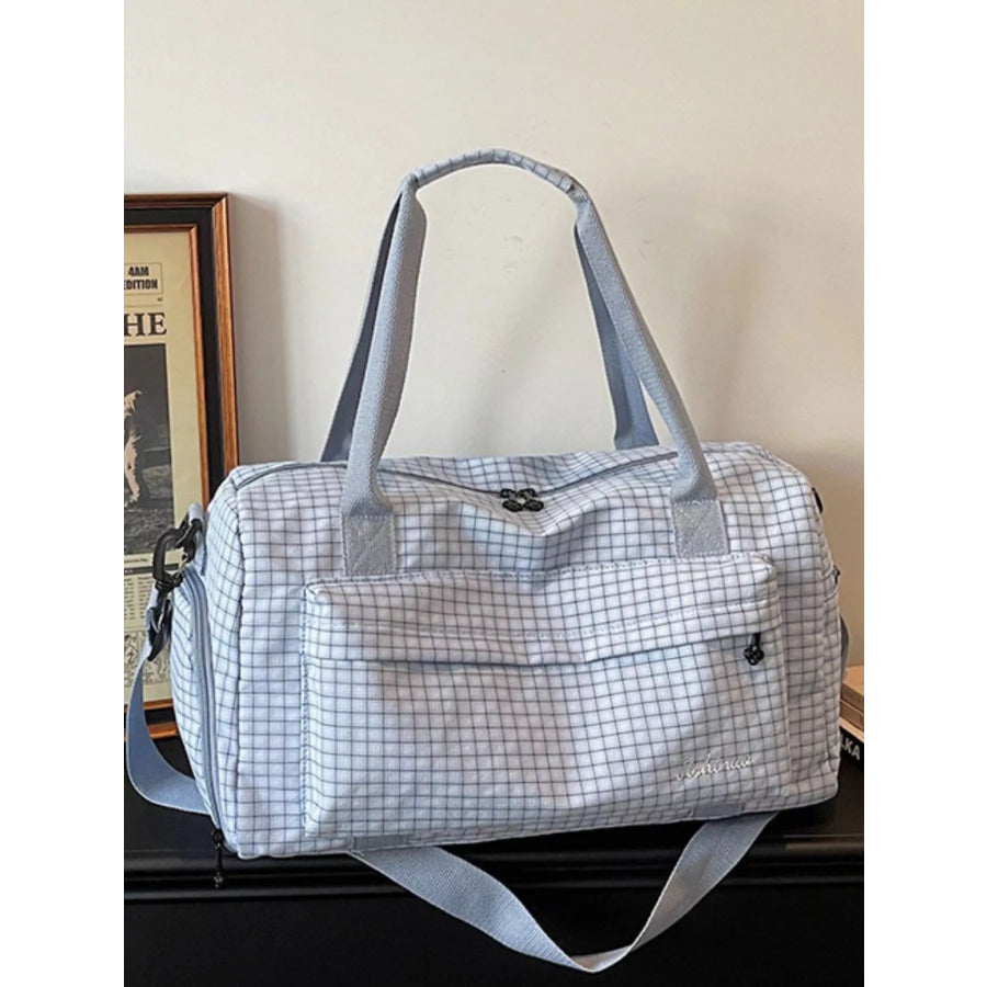 Lightweight Plaid Travel Bag Blue / One Size Apparel and Accessories