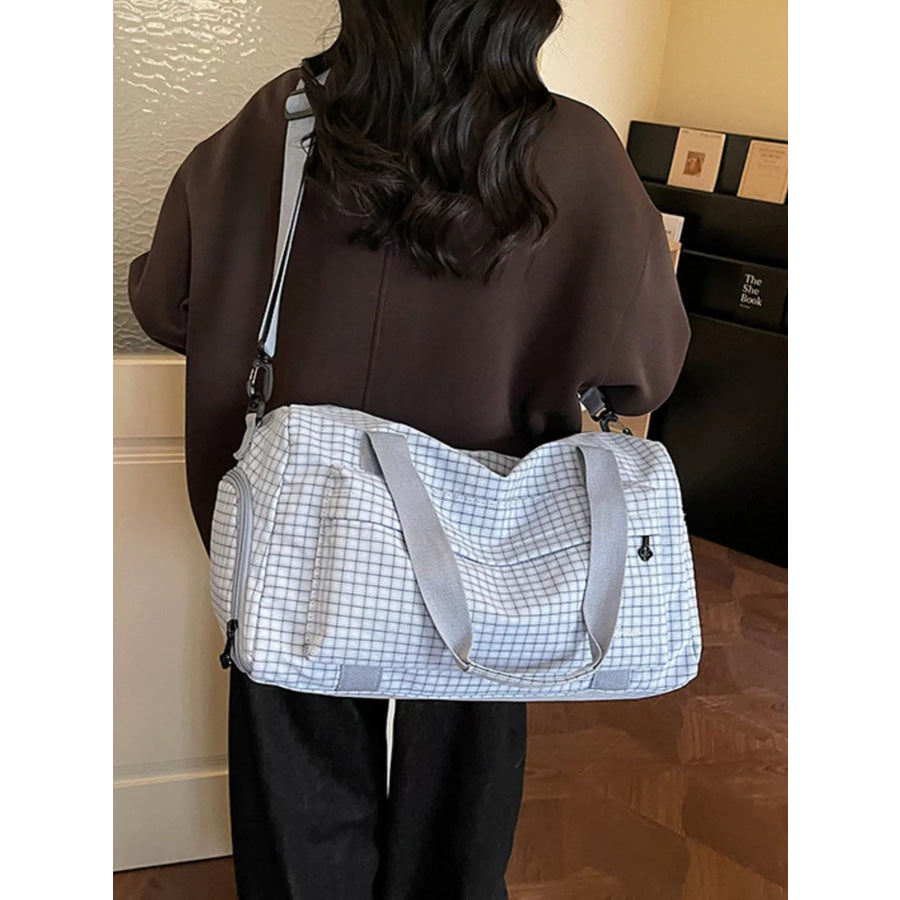 Lightweight Plaid Travel Bag Blue / One Size Apparel and Accessories