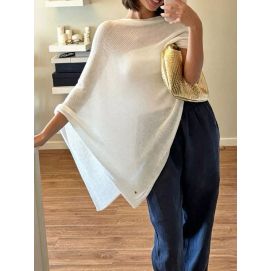 Lightweight Sheer Cropped Knit Poncho Cover-Up White / One Size Apparel and Accessories