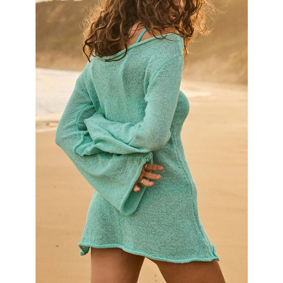 Lightweight Sheer Knit Long Sleeve Cover-Up Dress Apparel and Accessories