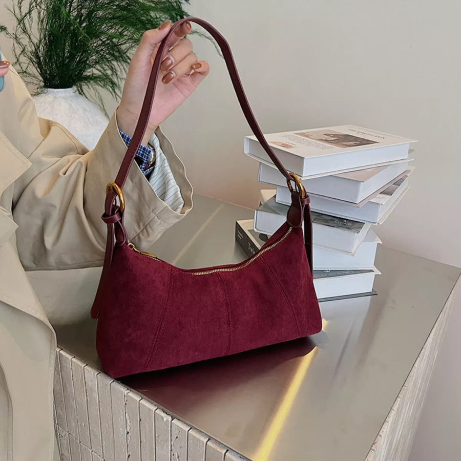 Lightweight Solid Color Shoulder Bag Red / One Size Apparel and Accessories