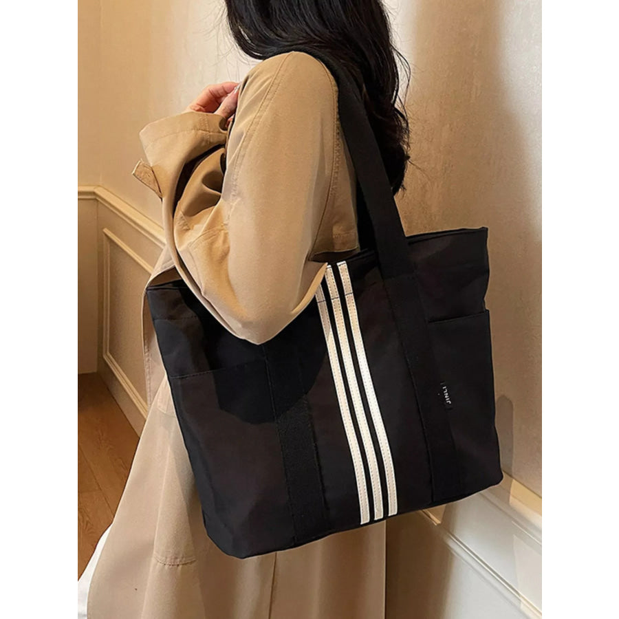 Lightweight Striped Tote Bag Black / ONESIZE Apparel and Accessories