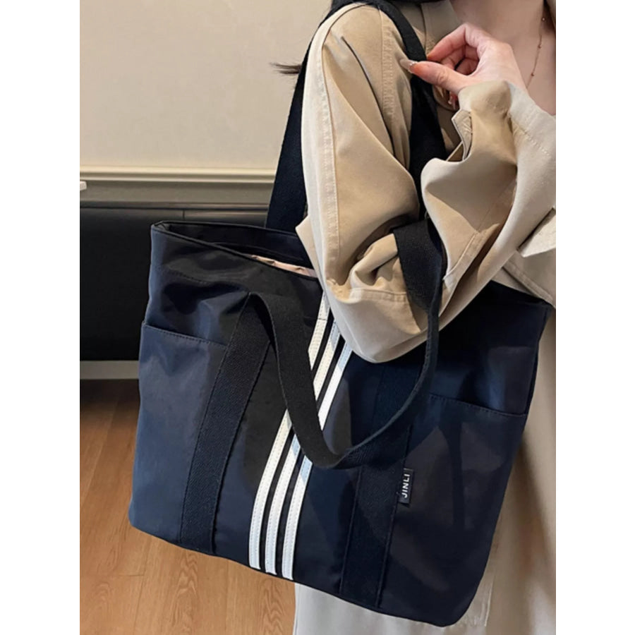 Lightweight Striped Tote Bag Black / ONESIZE Apparel and Accessories
