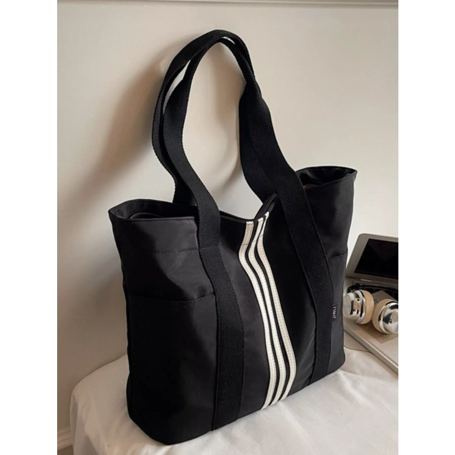 Lightweight Striped Tote Bag Black / ONESIZE Apparel and Accessories