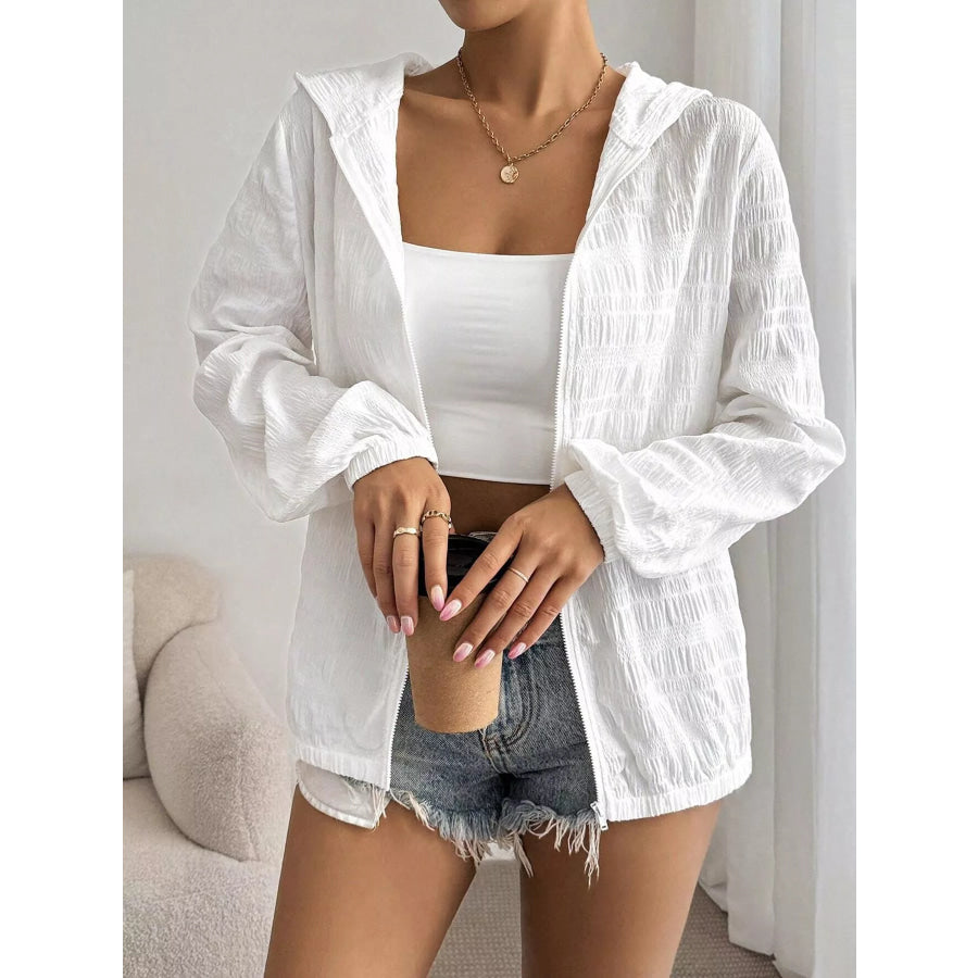 Lightweight Textured Hooded Jacket White / S Apparel and Accessories