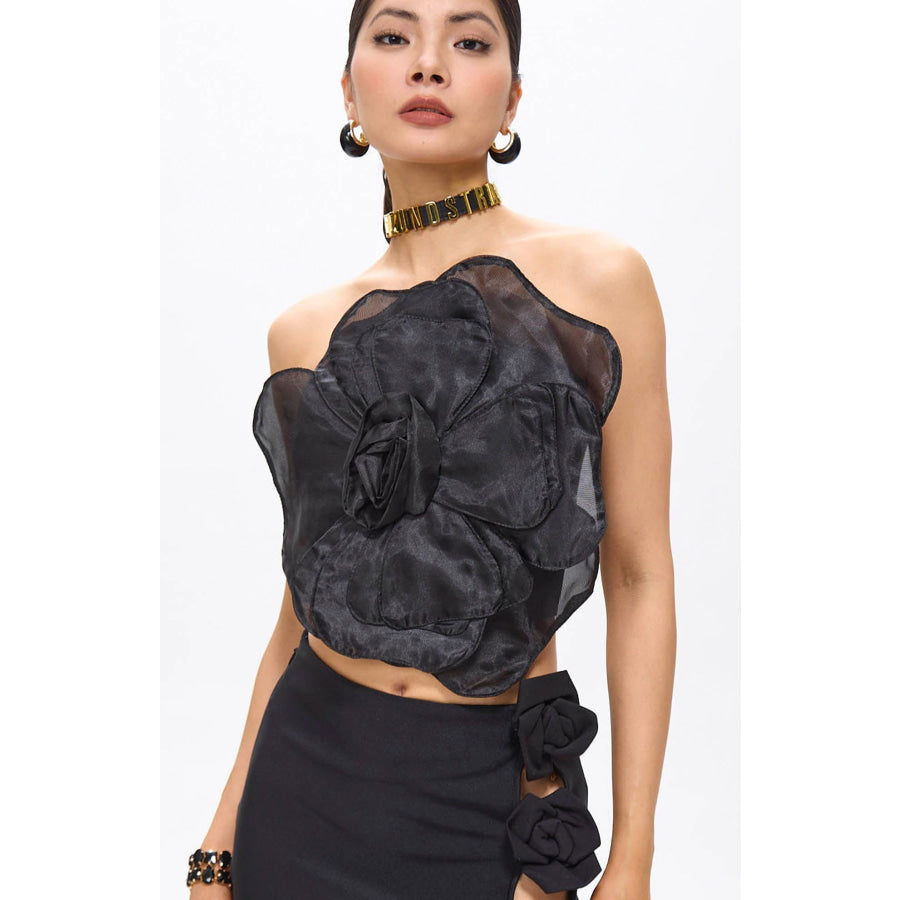Lila Black Flower Decor Strapless Top S Women’s Fashion - Weddings & Events - Evening Dresses