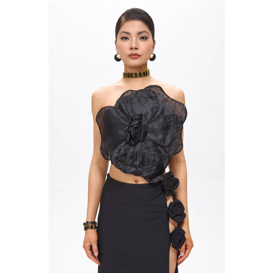 Lila Black Flower Decor Strapless Top Women’s Fashion - Weddings & Events - Evening Dresses