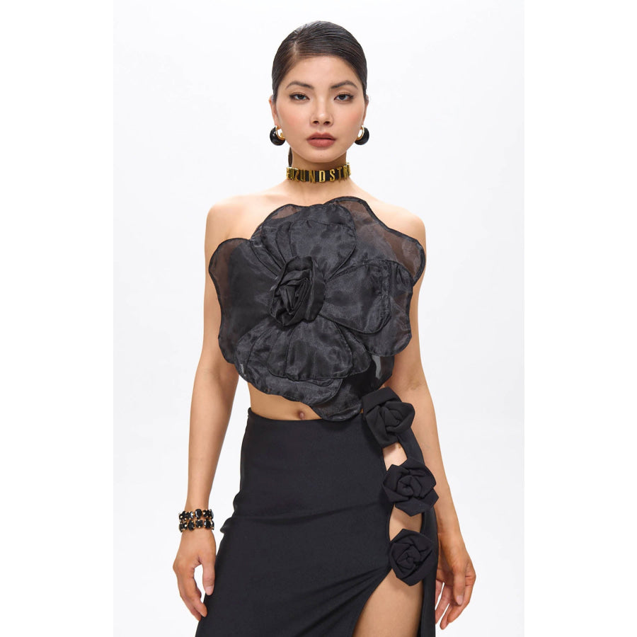 Lila Black Flower Decor Strapless Top Women’s Fashion - Weddings & Events - Evening Dresses