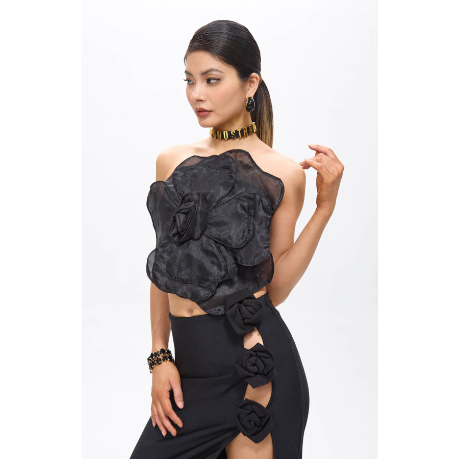 Lila Black Flower Decor Strapless Top Women’s Fashion - Weddings & Events - Evening Dresses