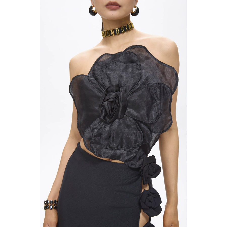 Lila Black Flower Decor Strapless Top Women’s Fashion - Weddings & Events - Evening Dresses