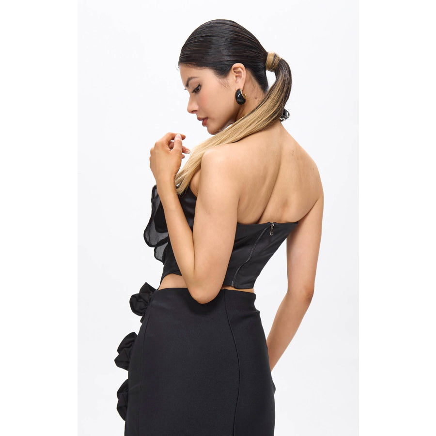 Lila Black Flower Decor Strapless Top Women’s Fashion - Weddings & Events - Evening Dresses