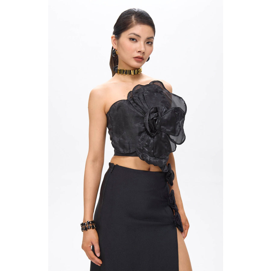 Lila Black Flower Decor Strapless Top Women’s Fashion - Weddings & Events - Evening Dresses