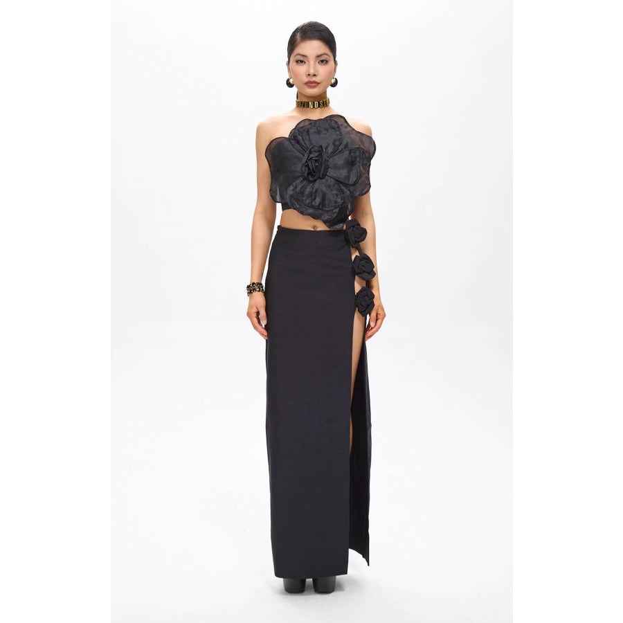 Lila Black Flower Decor Strapless Top Women’s Fashion - Weddings & Events - Evening Dresses