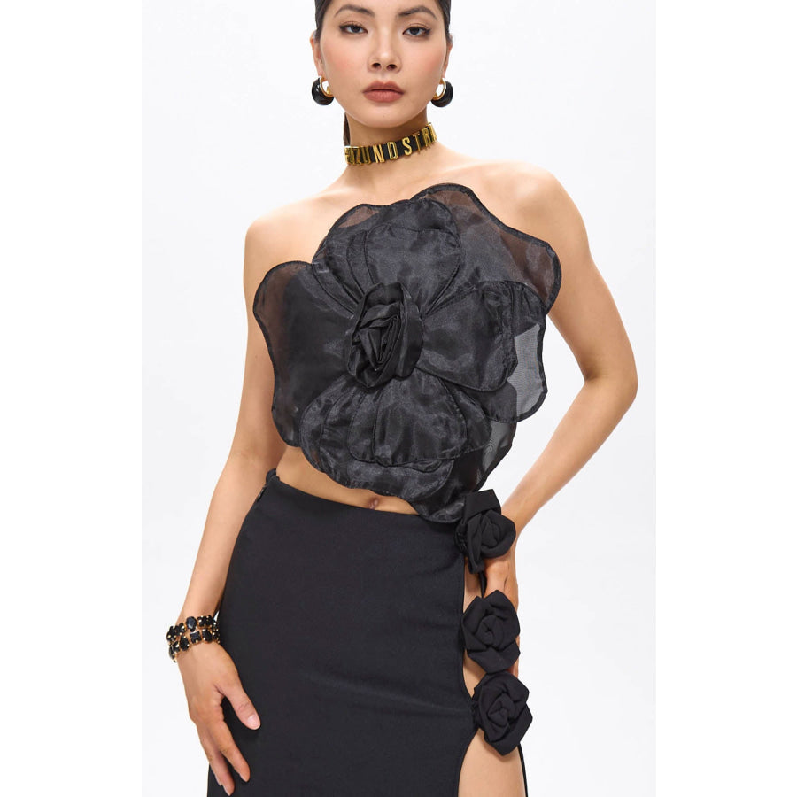 Lila Black Flower Decor Strapless Top Women’s Fashion - Weddings & Events - Evening Dresses