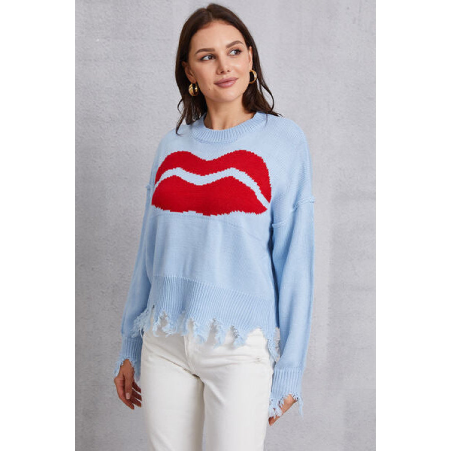 Lip Fringe Round Neck Sweater Apparel and Accessories