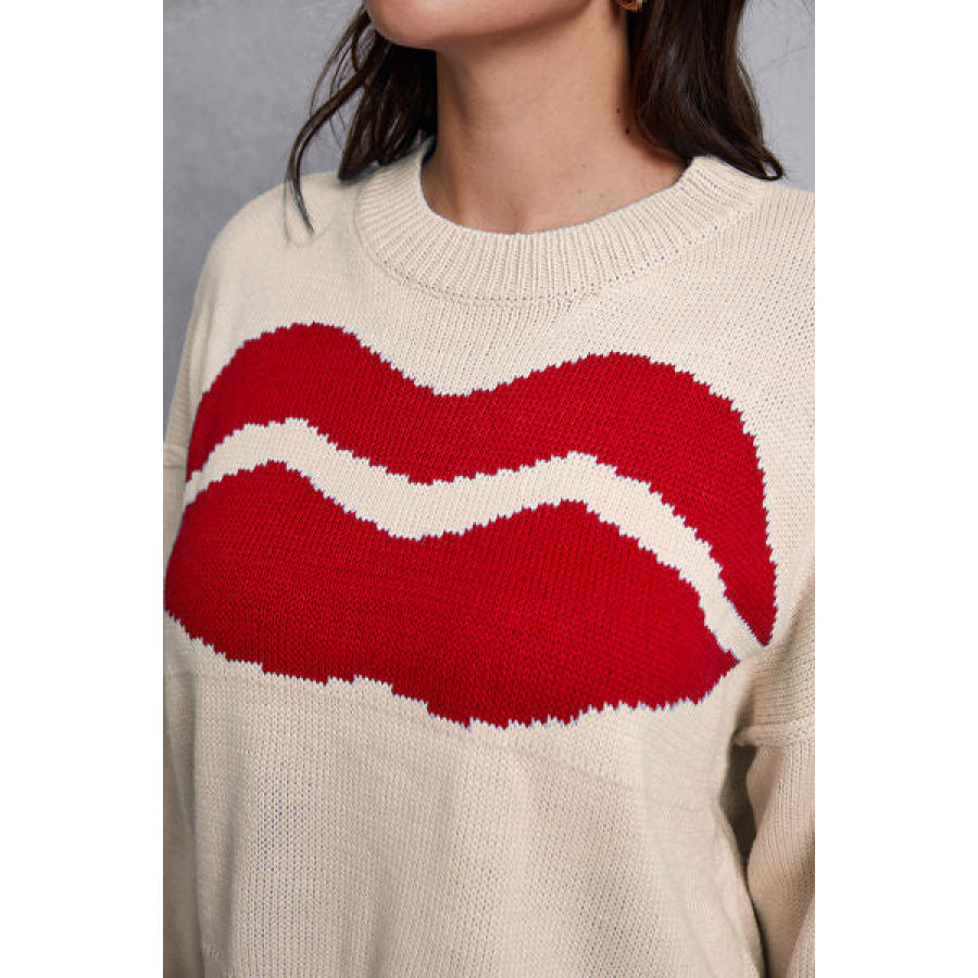 Lip Fringe Round Neck Sweater Apparel and Accessories