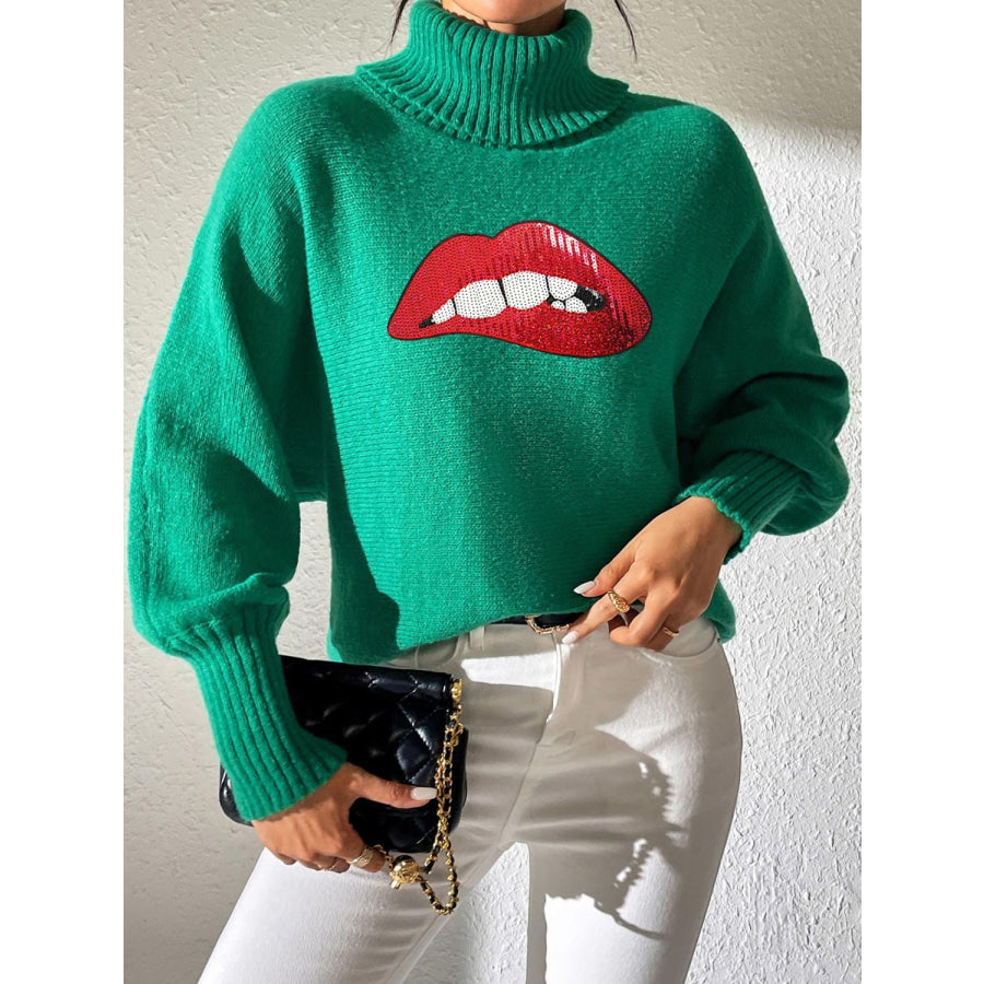 Lip Turtleneck Long Sleeve Sweater Apparel and Accessories