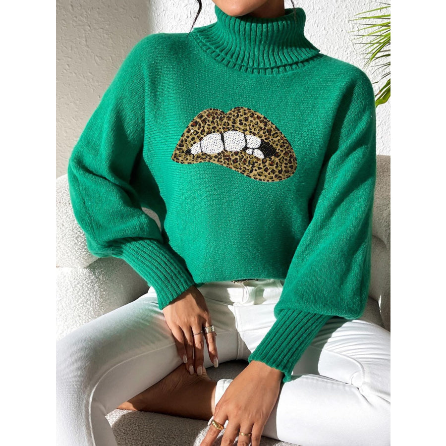 Lip Turtleneck Long Sleeve Sweater Apparel and Accessories