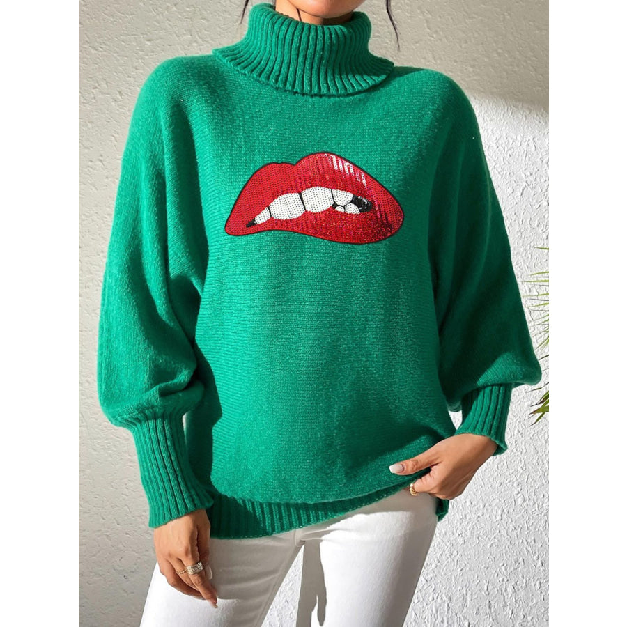 Lip Turtleneck Long Sleeve Sweater Apparel and Accessories