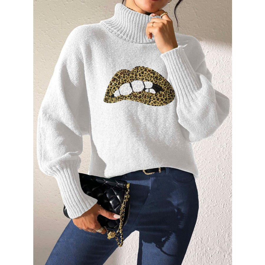 Lip Turtleneck Long Sleeve Sweater Apparel and Accessories