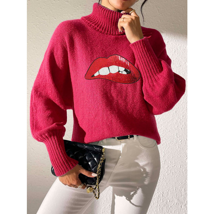 Lip Turtleneck Long Sleeve Sweater Apparel and Accessories