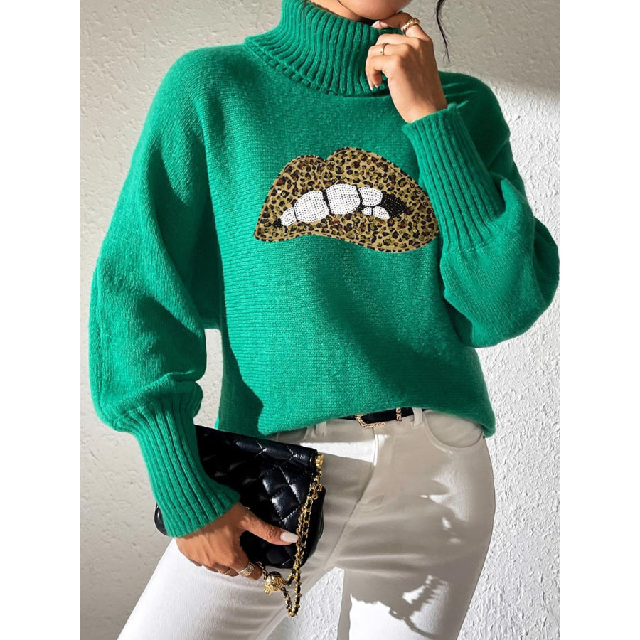 Lip Turtleneck Long Sleeve Sweater Apparel and Accessories